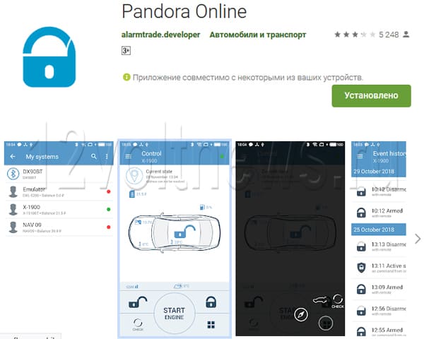 Приложение Pandora Online для сигнализаций Пандора